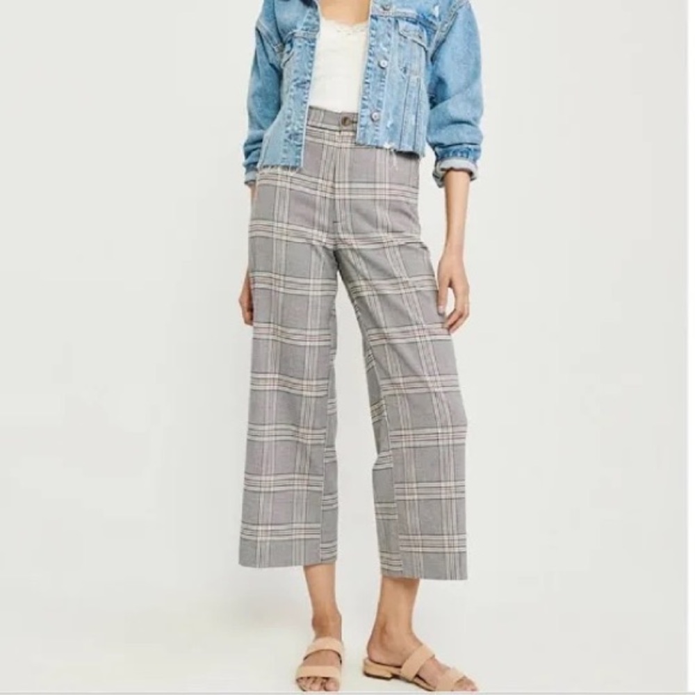 A&F Plaid high rise wide-leg pants